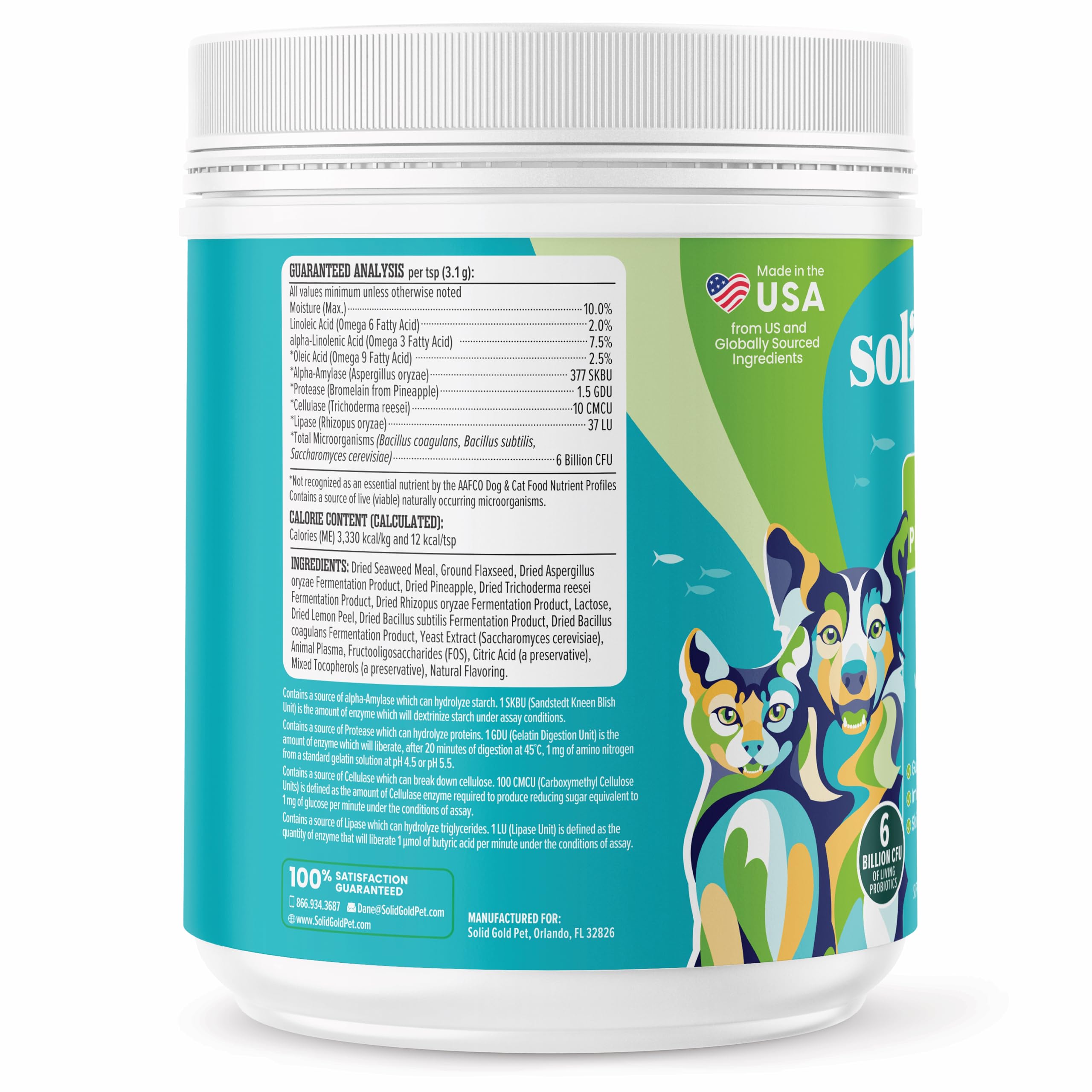 Solid Gold SeaMeal Cat Probiotic & Dog Probiotics for Digestive Health - Kelp Powder Cat & Dog Supplement w/Prebiotics & Digestive Enzymes for Skin, Coat, & Gut + Immune Support (8 Ounce (Pack of 1))