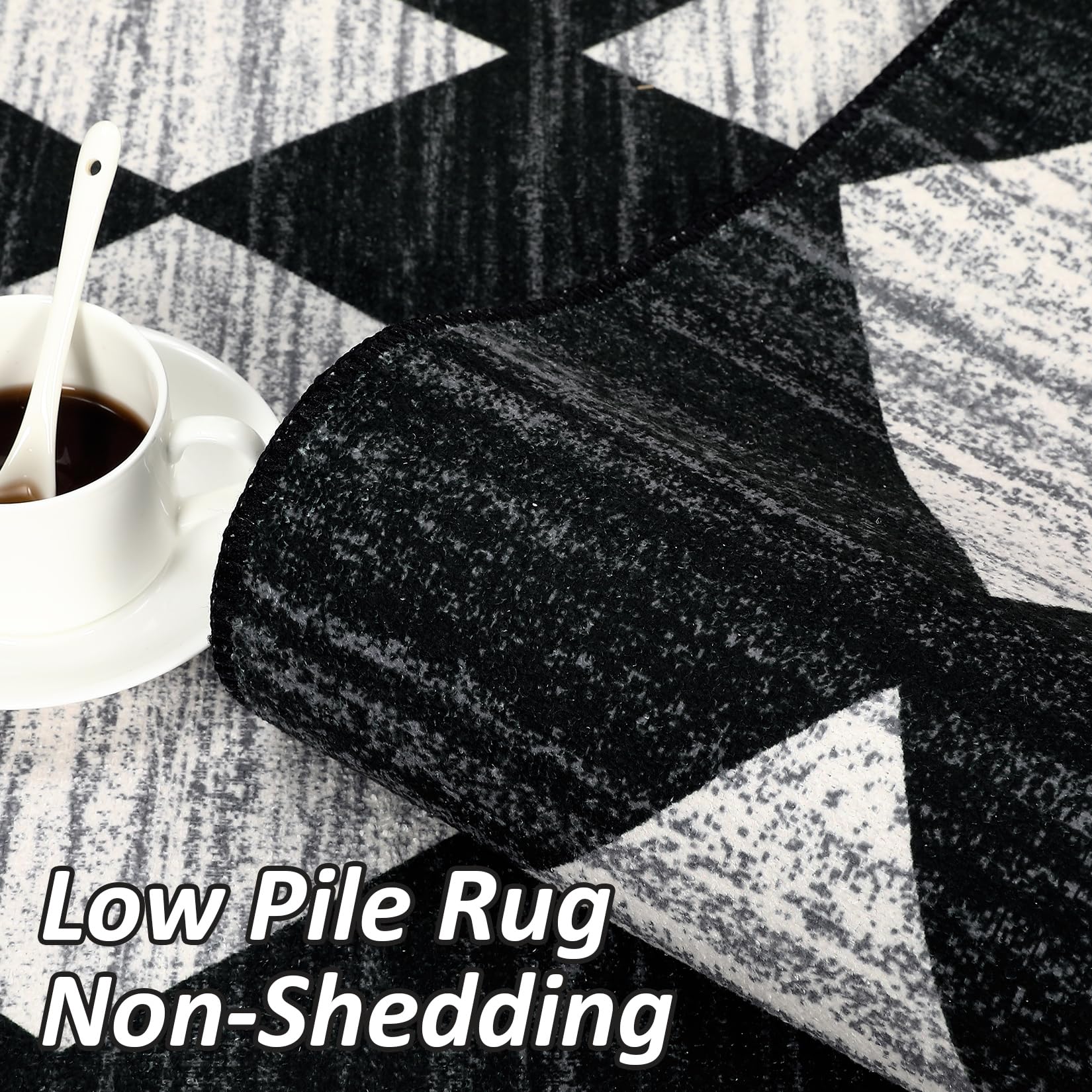 MilleLoom 9x12 Area Rug Washable Rugs Large Checkered Rug Modern Geometric Rug Living Room Rug, Soft Neutral Accent Rugs for Farmhouse Dining Room,Stain Resistant Non-Slip Low-Pile Floor Carpet Black