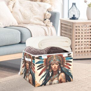 YMGQYJ Storage Cube with Lid Aztec Woman Print Collapsible, Large Capacity Foldable Storage Basket Bin Organizer 16.5×12.6×11.8 IN