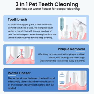 Bobopal Dog Tooth Brushing Kit,3-in-1 Dog Teeth Cleaning Tools,Ultrasonic Electric Toothbrush & Plaque Remover for Dogs with Water Flosser for Teeth,2 Modes & 3 Intensity Levels,IPX7,1100mAh Battery