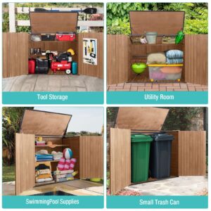 Outdoor Storage Cabinet,Wooden Garden Shed with Metal Frame Structure and Adjustable Shelf,33.3 Cu Ft Horizontal Waterproof Patio Tools Storage Box for Sofa Cushion, Lawn Mower and Garbage Cans