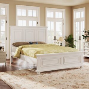 merax king vintage pine bed in traditional country style, white