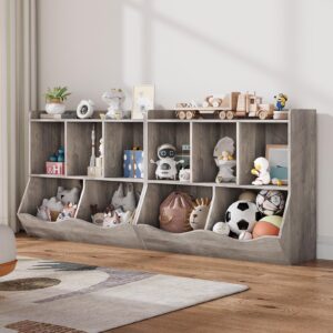 ELETHEBIA Grey Toy Bookcase & Bookshelf, Stylish Multi-Shelf Storage Organizer Cabinet with Cubby Spaces for Books and Toys, for Bedroom, Playroom and Hallway