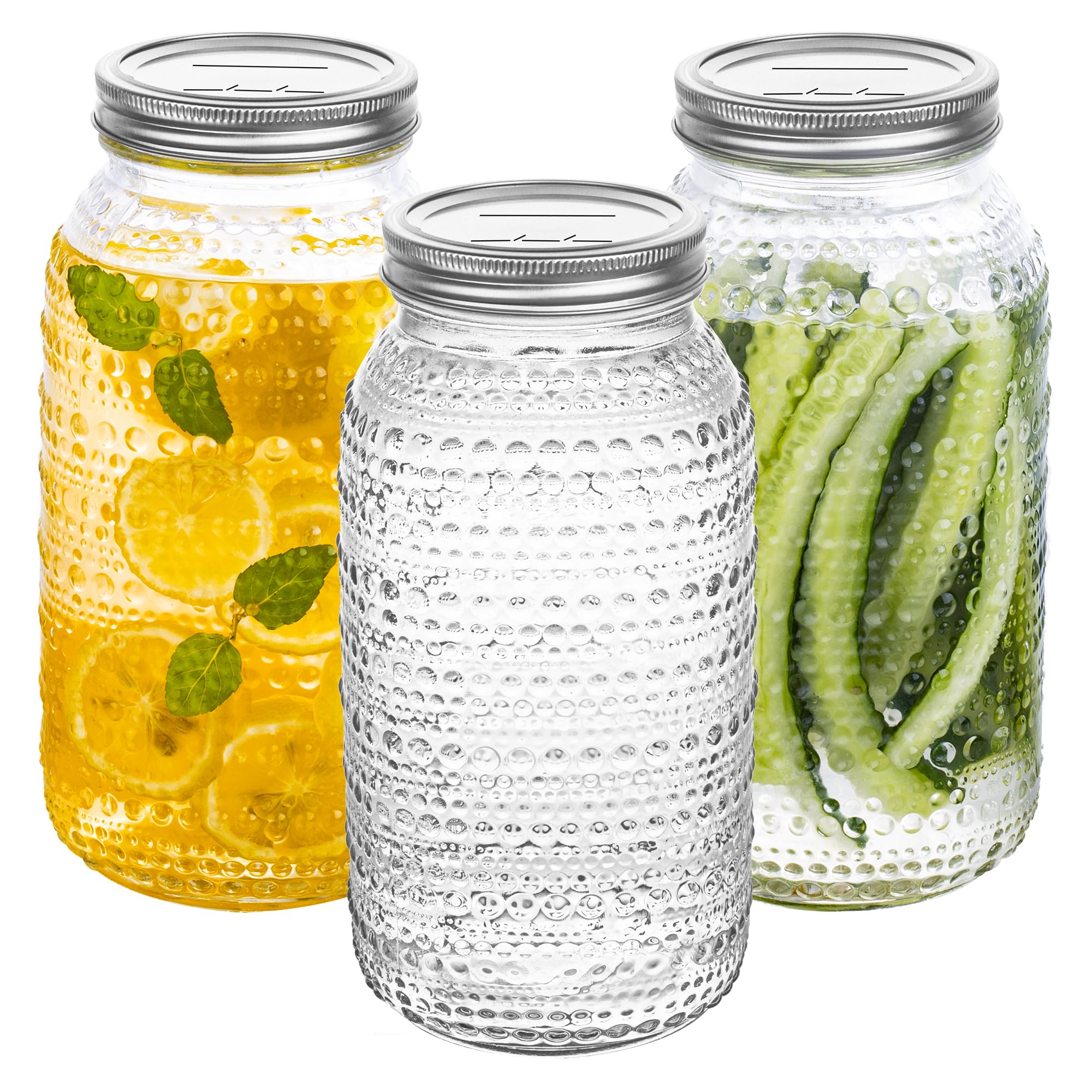 WACOI Mason Jars 64 Oz Wide Mouth with Lids 3 Pack, Large Half Gallon Glass Canning Jars for Fermenting, Pickling, Storing Food, Meal Prep, Salad Jam