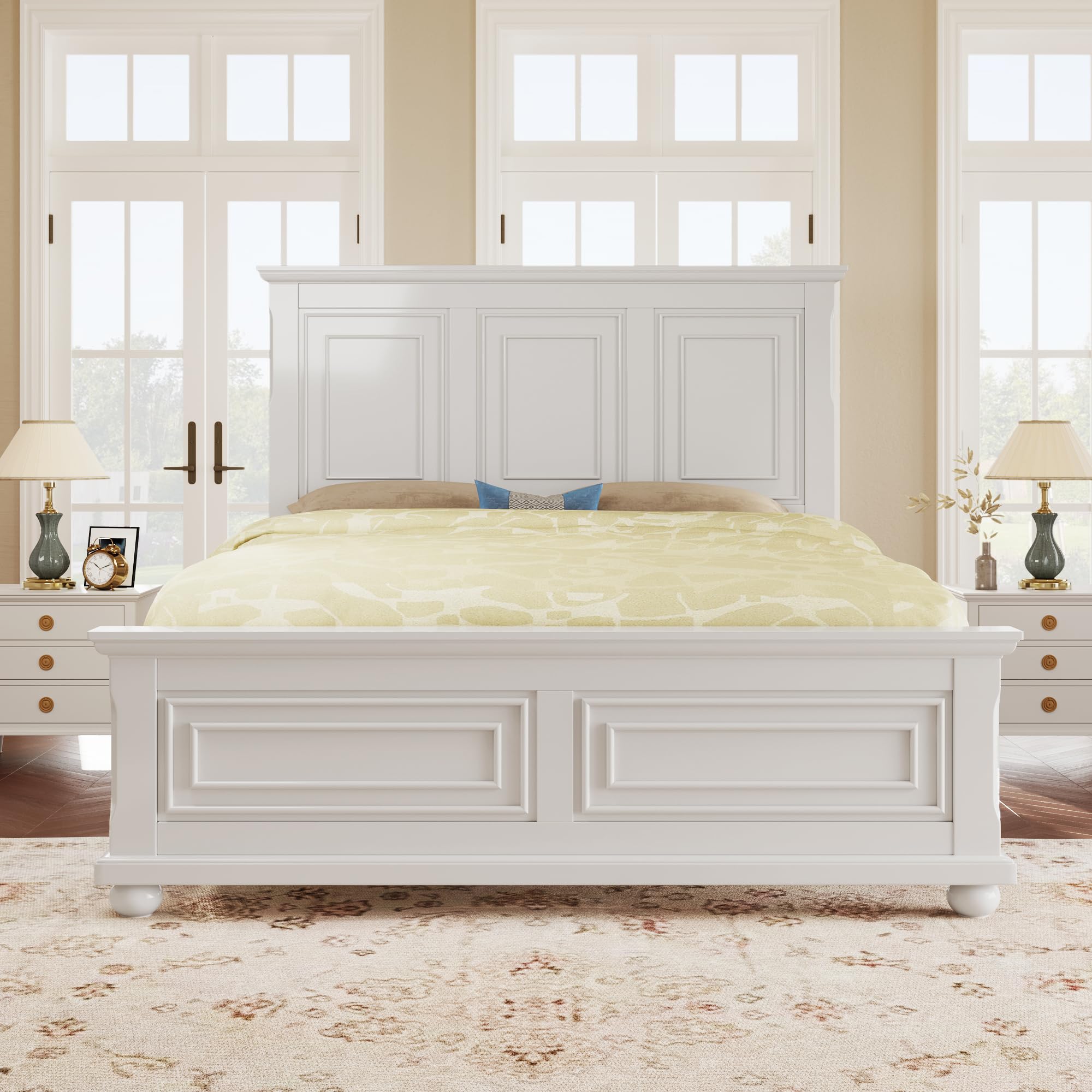 Merax King Vintage Pine Bed in Traditional Country Style, White