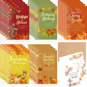 dispowreath 50 sets thanksgiving greeting cards with envelopes religious cards with bible verses pumpkin thank you cards bulk kraft envelopes for fall autumn thanksgiving party supplies, 4 x 6 inch