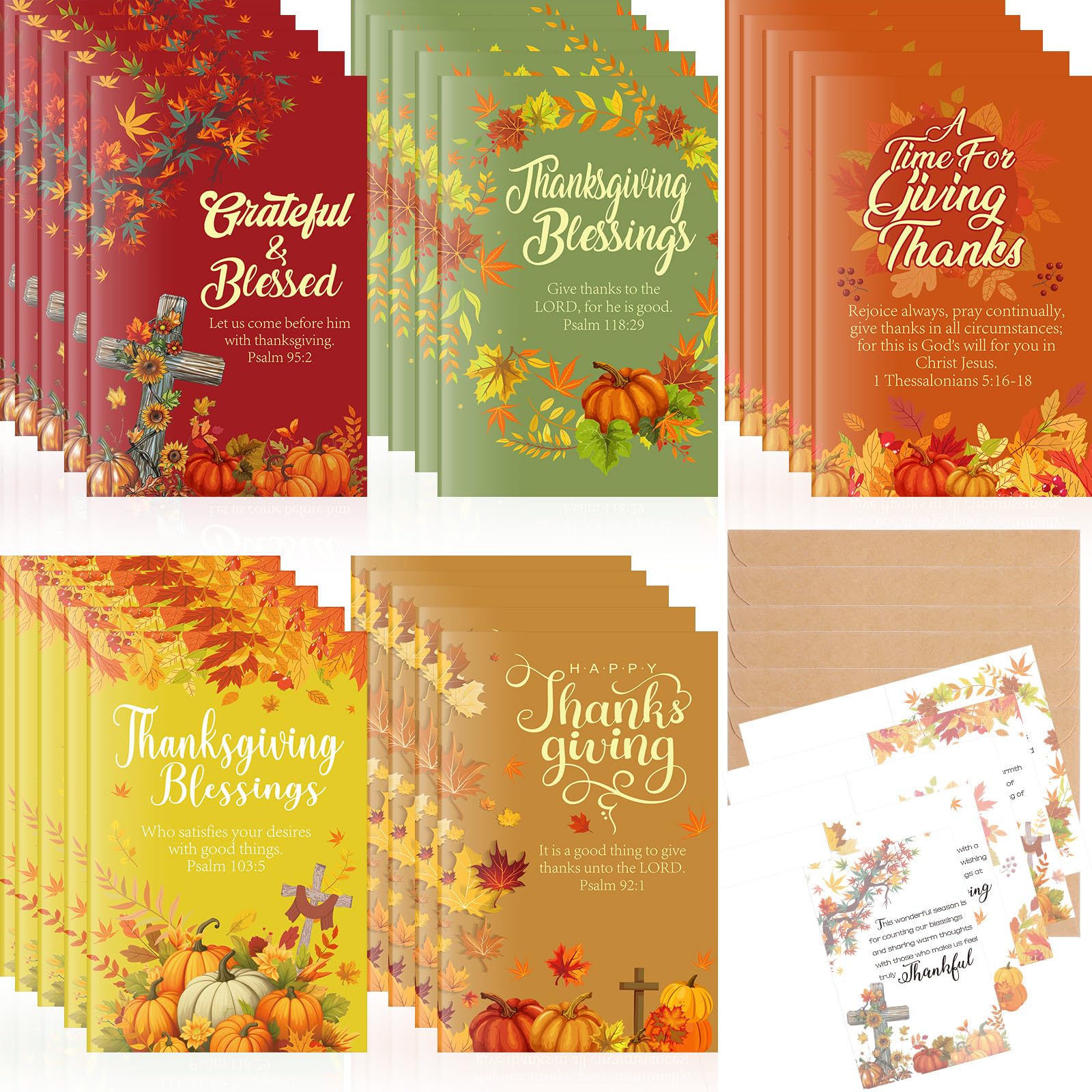 Dispowreath 50 Sets Thanksgiving Greeting Cards with Envelopes Religious Cards with Bible Verses Pumpkin Thank You Cards bulk Kraft Envelopes for Fall Autumn Thanksgiving Party Supplies, 4 x 6 Inch