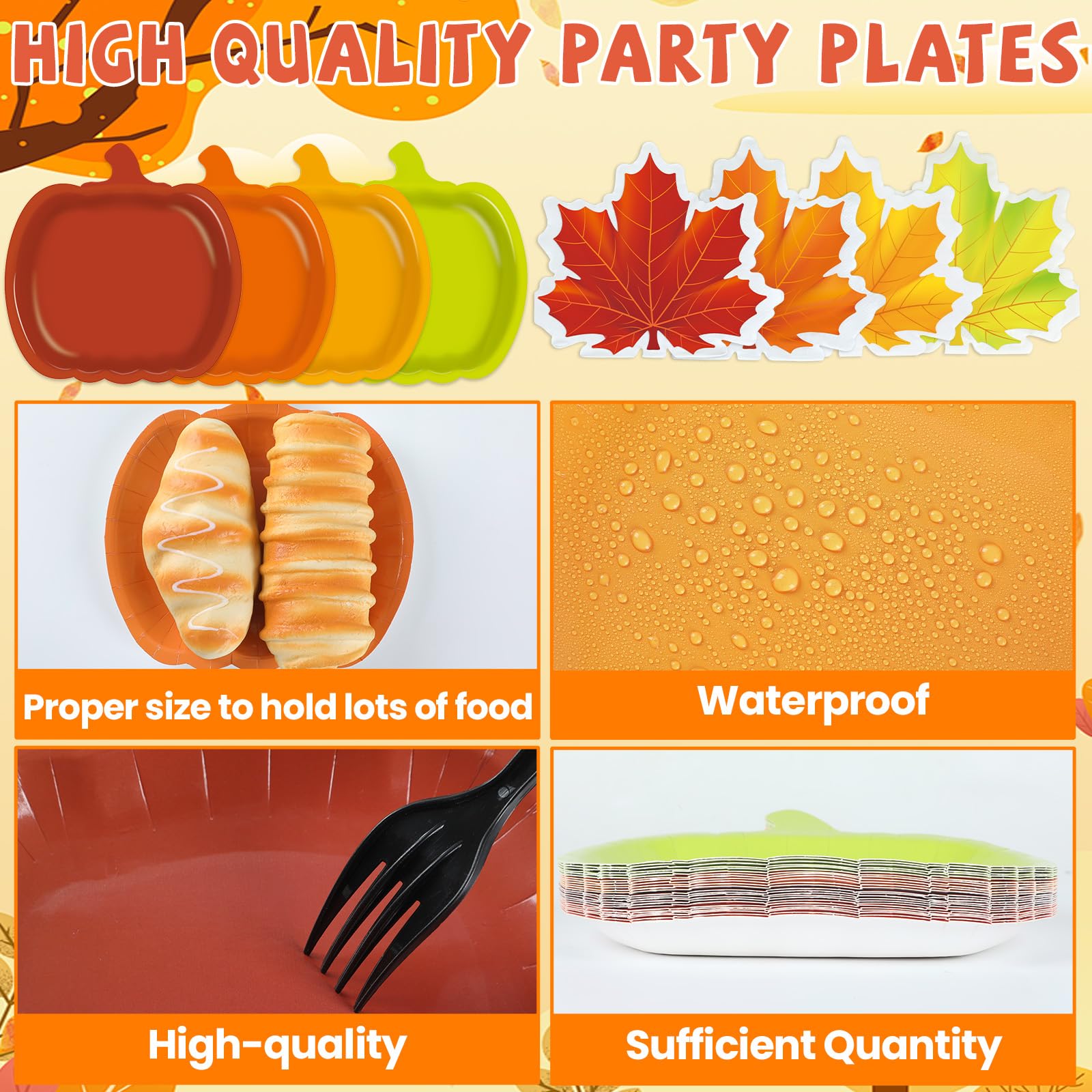 Thanksgiving Plates and Napkins Party Supplies Fall 7inch Pumpkin Paper Plates Maple Leaf Napkins Disposable Tableware Decorations for Autumn Harvest Birthday Baby Shower Party Favors Serve 24 Guests