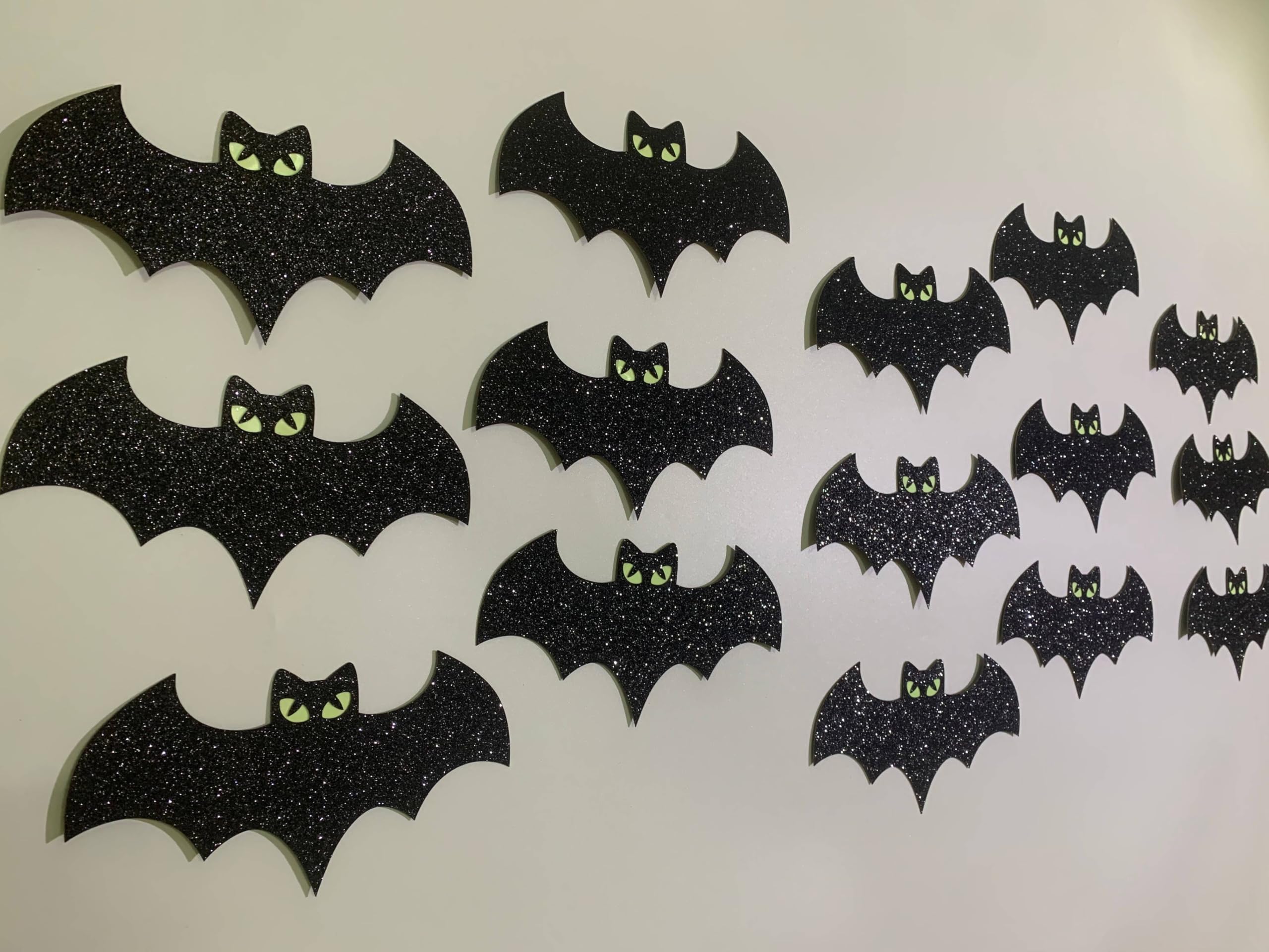 Tinbax Halloween Decorations - 15pcs Glow Eyes Bats Stickers for Halloween Bats Wall Decor