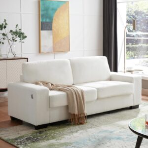 fivewillowise comfy couch, 79-inch love seat couches, cream couch, deep seat sofa with charging ports and solid wood legs, cloud couch sofa, small couches for living room apartment office, white