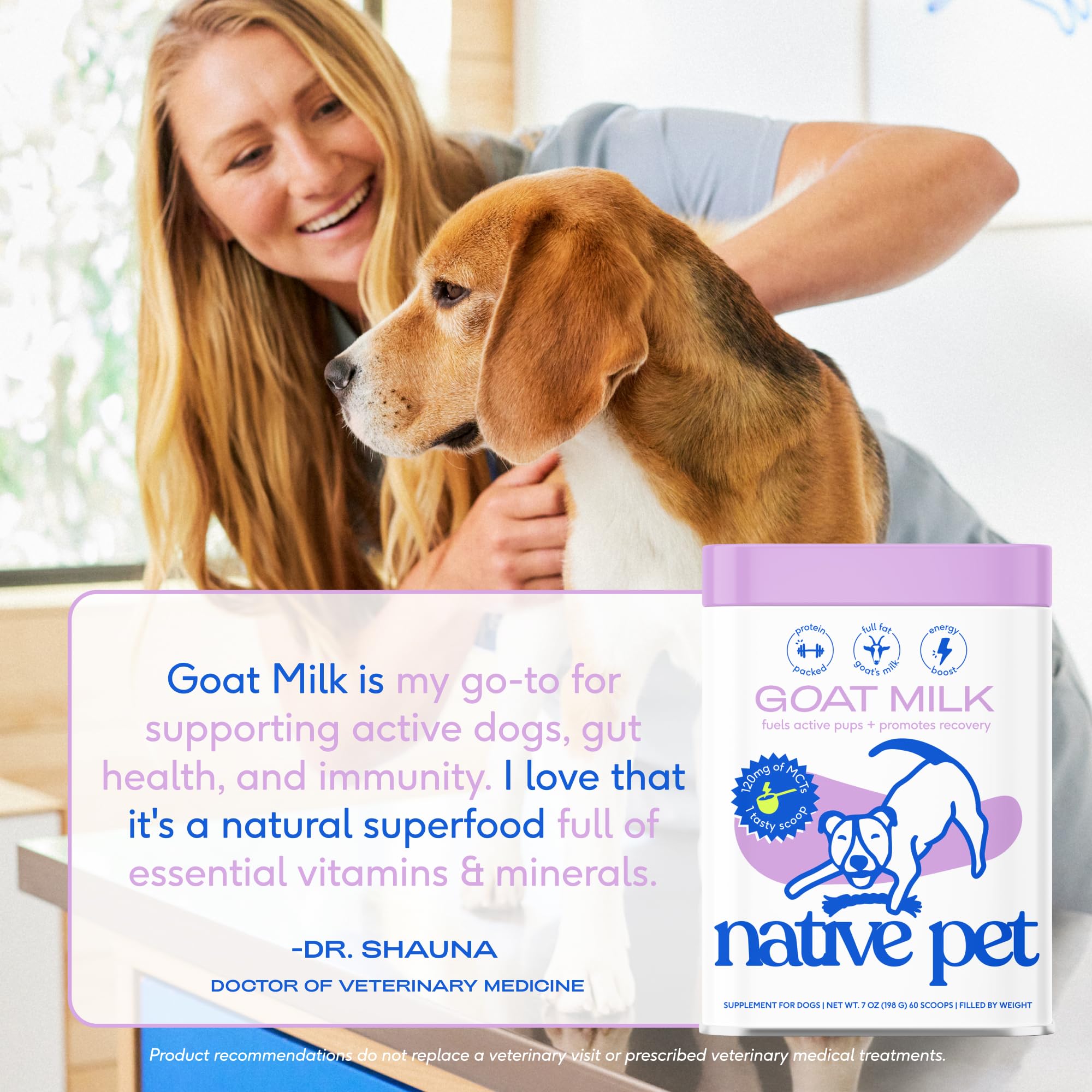 Native Pet Goat Milk Powder for Dogs - Organic Goat Milk for Dogs and Cats - Great Dog Food Additive to Support a Healthy Digestive System for Dogs - 60 Scoops