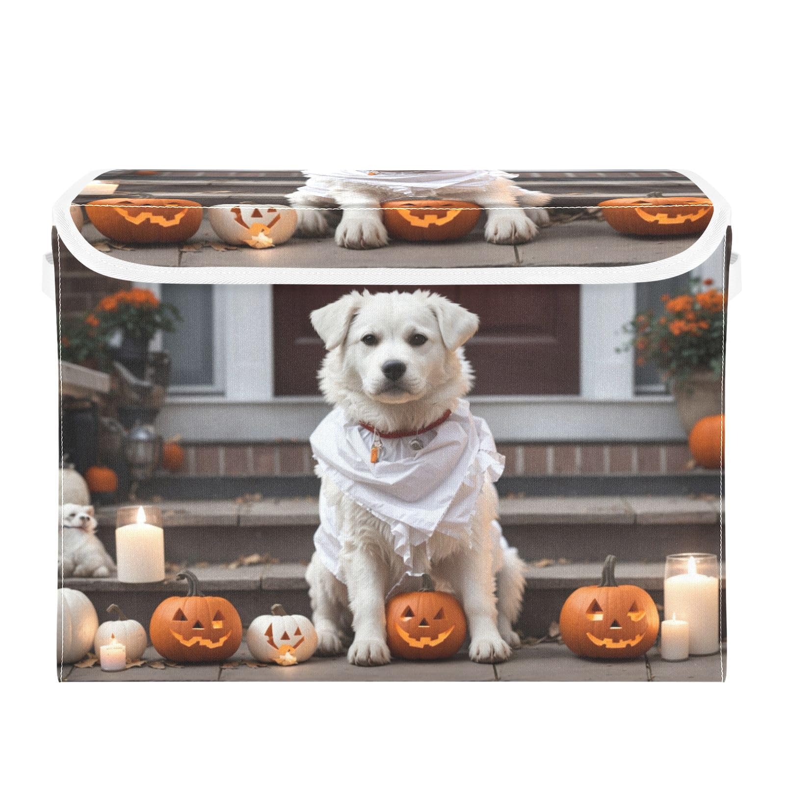 YMGQYJ Halloween Dog Storage Cube with Lid Collapsible Large Capacity Foldable Storage Basket Bin Organizer 16.5×12.6×11.8 inches