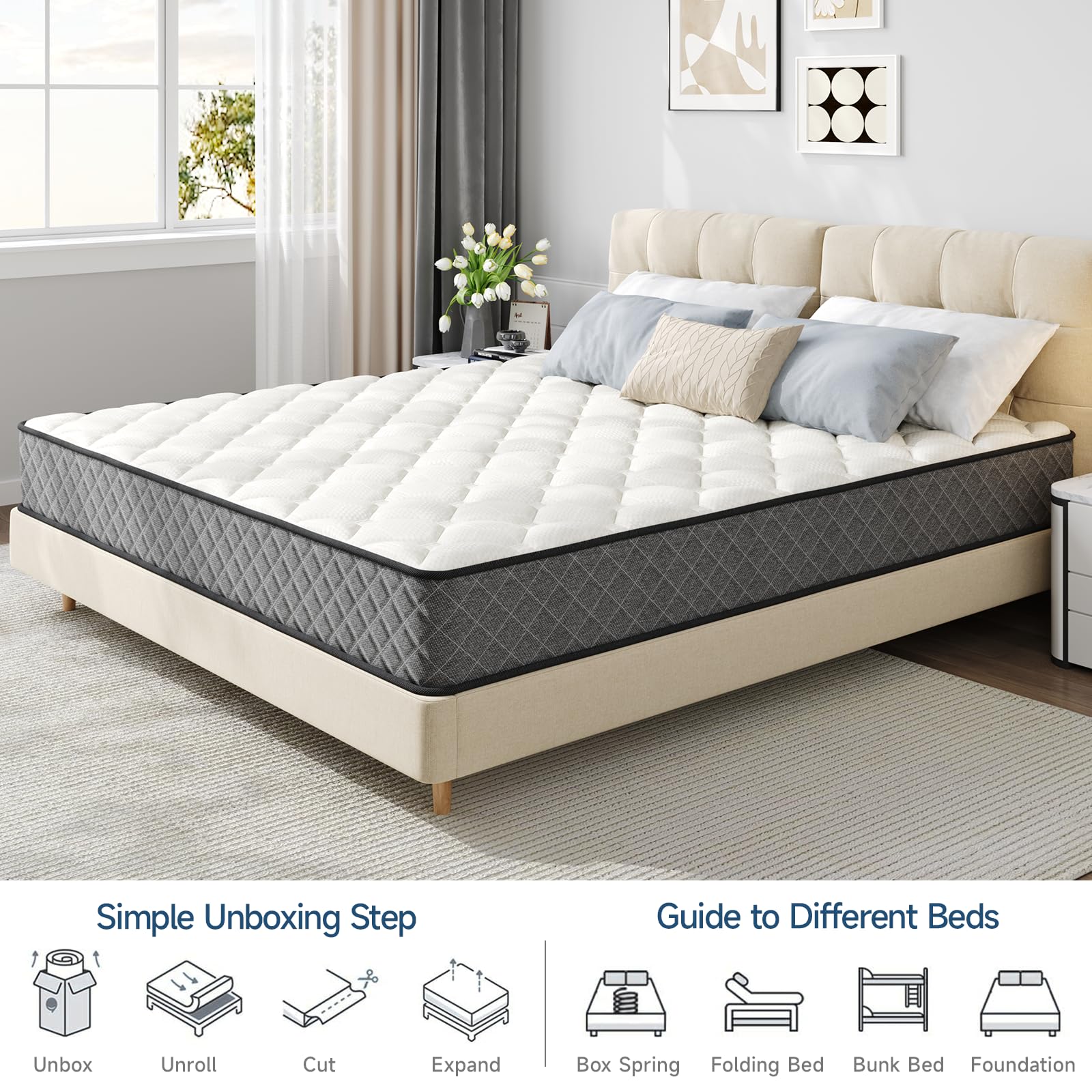 ONBRILL Queen Mattress,10 Inch Hybrid Mattress in a Box with Memory Foam,Motion Isolation Individually Wrapped Pocket Coils Mattress,Medium Firm Queen Bed Mattresses CertiPUR-US Certified