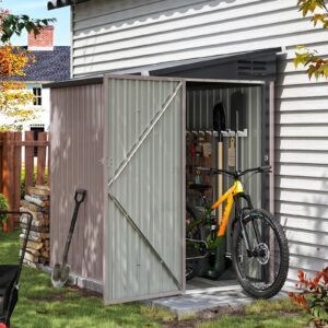 Aoxun 6' x 4' Storage Shed Lean to Storage Shed, Outdoor Metal Wall Side Storage Sheds, Outdoor Storage Cabinet for Patio, Garden, Lawn (Brown)