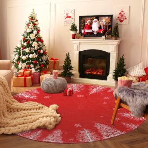 Christmas Round Area Rug 4ft, Washable Kitchen Rugs Non-Slip Indoor Runner Rug Carpet, Christmas Snowflake Holiday Rug for Bedroom Bathroom Living Dining Room Decor