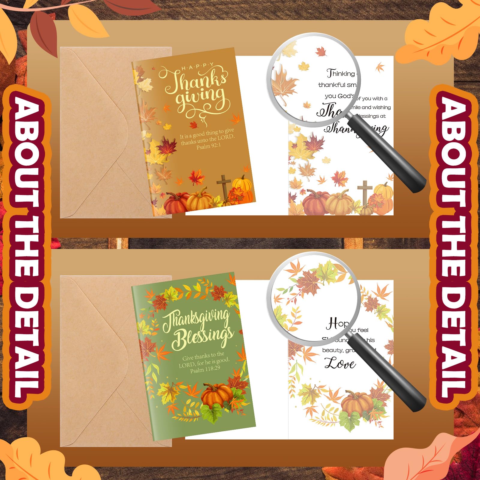 Dispowreath 50 Sets Thanksgiving Greeting Cards with Envelopes Religious Cards with Bible Verses Pumpkin Thank You Cards bulk Kraft Envelopes for Fall Autumn Thanksgiving Party Supplies, 4 x 6 Inch