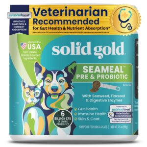 solid gold seameal cat probiotic & dog probiotics for digestive health - kelp powder dog & cat multivitamin supplement w/prebiotics & digestive enzymes for skin, coat, & gut + immune support - 3.5oz