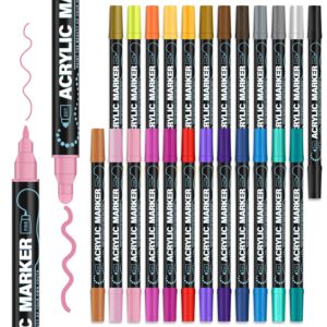 paint markers, 24 colors paint pens acrylic markers, dual tip paint pen for extra fine and medium tip, acrylic paint pens for rock painting, canvas, wood, ceramic, glass, diy crafts & art supplies.