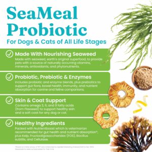 Solid Gold SeaMeal Cat Probiotic & Dog Probiotics for Digestive Health - Kelp Powder Cat & Dog Supplement w/Prebiotics & Digestive Enzymes for Skin, Coat, & Gut + Immune Support (8 Ounce (Pack of 1))