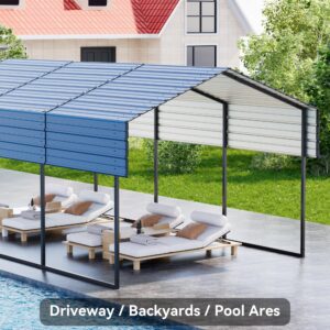 Metal Carport 10'x15'x8.5' Ft Heavy Duty Grey Galvanized Steel Roof Multi-Use Shelter Canopy with Metal Frame, Prefab Carport Garage for Cars, Boats, and Tractors