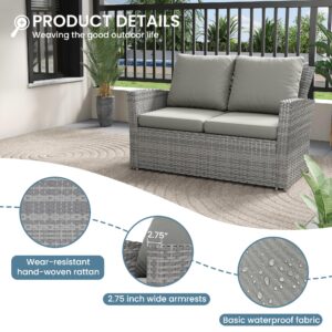 Amopatio 4 Pieces Outdoor Patio Furniture Set,Wicker Sectional Sofa Outdoor Patio Set Outdoor Rattan Patio Furniture, Patio Conversation Sets with Cushion, Grey