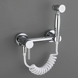 minjing wall mounted bidet sprayer kit for toilet chrome button hand held sprayer toilet faucet attachment for pet bath/personal hygiene,spring hose