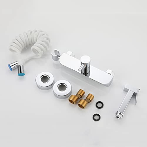 MINJING Bidet Sprayer Kit for Toilet Chrome Wall Mounted Bidet Attachment Faucet Single Handle Hot and Cold Bathroom Toilet Bidet Mixer Spray Kit,Shower Hose