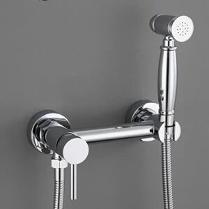 minjing wall mounted bidet sprayer kit for toilet chrome button hand held sprayer toilet faucet attachment for pet bath/personal hygiene,spring hose