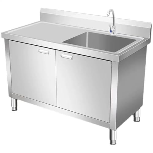 Commercial sink, stainless steel sink, commercial integrated cabinet drain table, vegetable sink, household sink cabinet, dishwashing sink(120x60x80cm/47.2x23.6x31.4in)