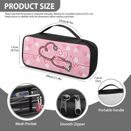 Rnyleeg Nursing Stethoscope Case Pink Heart Pattern Stethoscope Storage Pouch with Extra Room for Bandage Scissors and Penlights