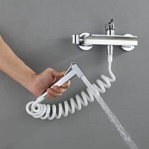 MINJING Bidet Sprayer Kit for Toilet Chrome Wall Mounted Bidet Attachment Faucet Single Handle Hot and Cold Bathroom Toilet Bidet Mixer Spray Kit,Shower Hose