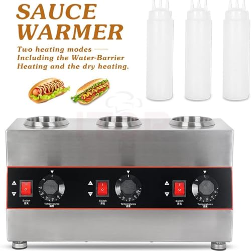 Commercial Electric Cheese Sauce Warmer, Countertop Food Sauce Warmer Multifunction Jam Heat Preservation Machine Jam Heating Pump for Hot Fudge Cheese Caramel(3 grids)