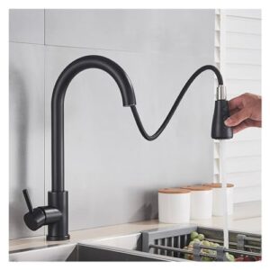 fhsraeip black kitchen faucet, 304 stainless steel kitchen faucet with pull down sprayer, commercial utility pull out sink faucet, single handle high arc kitchen sink faucets,bath