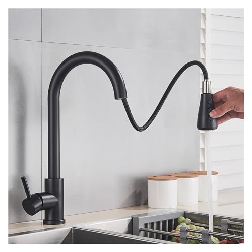 FHSRAEIP Black Kitchen Faucet, 304 Stainless Steel Kitchen Faucet with Pull Down Sprayer, Commercial Utility Pull Out Sink Faucet, Single Handle High Arc Kitchen Sink Faucets,Bath