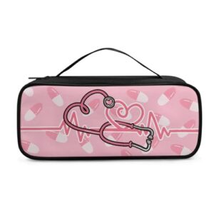 rnyleeg nursing stethoscope case pink heart pattern stethoscope storage pouch with extra room for bandage scissors and penlights