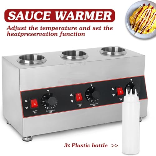 Commercial Electric Cheese Sauce Warmer, Countertop Food Sauce Warmer Multifunction Jam Heat Preservation Machine Jam Heating Pump for Hot Fudge Cheese Caramel(3 grids)