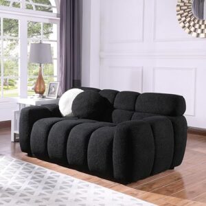 EOVTK 65" Boucle Loveseat Sofa, Modern Marshmallow Upholstered Tufted Cloud Couch with 2 Pillows for Living Room, Small Space, Apartment, Black