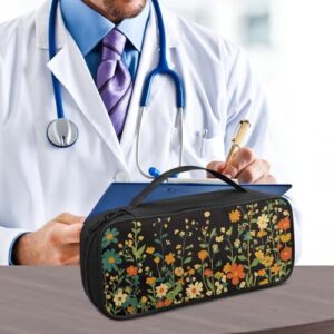 Rnyleeg Floral Stethoscop Case Fits for Most Stethoscop,Lightweight Stethoscop Carrying Case Storage Bag with Mesh Pocket for Nurse Accessories,Black