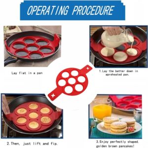 Flip N Cook Silicone Pancake Mold, Mini Pancake Maker, Perfect Omelet Mold or Pancake Ring, Reusable Silicone Omelet Mold (2 pcs+2 brush)