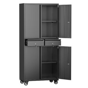 gladiw garage storage cabinet with wheels, metal garage storage cabinet with 2 drawers and 2 adjustable shelves for homes, offices, kitchens, schools and pantries