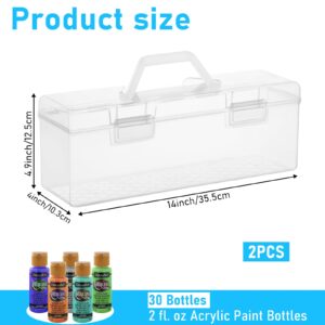 AIHSUMC 2 Pcs Paint Storage Boxes for Apple Barrel Acrylic Paint, Plastic Art Supply Box Portable Craft Organizer with Handle, 30 Bottles Capacity Clear Paint Organizer for 2 fl. oz Acrylic Paints