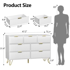 FURNIWAY Dresser for Bedroom, Modern 6-Drawer Dresser with Gold Handles, Wide Chest of Drawers for Living Room, White (White, 7 Drawer)