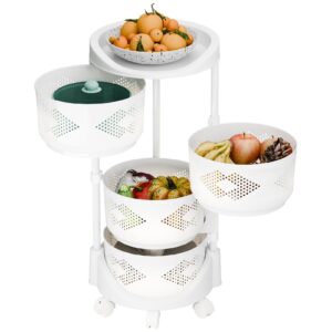 yoakaiax Rotating Trolley Rotating Storage Rack for Kitchen, 3/4 Tier Fruit and Vegetable Storage for Kitchen Rotating Storage Rack with Wheels, Kitchen Storage Cart Space Saver Potatoes Storage Frui