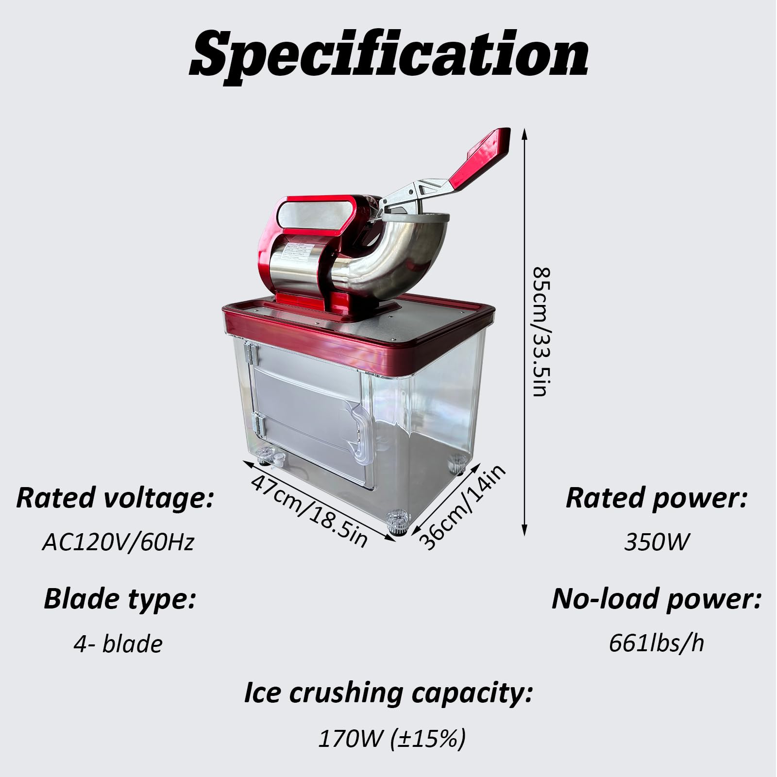 ExploreHorizon 661 lbs/h Commercial Ice Crusher, 350W Electric Snow Cone Machine with 4 Blades and 38L Stainless Steel Ice Storage Box for Restaurants, Bars, and Home Use