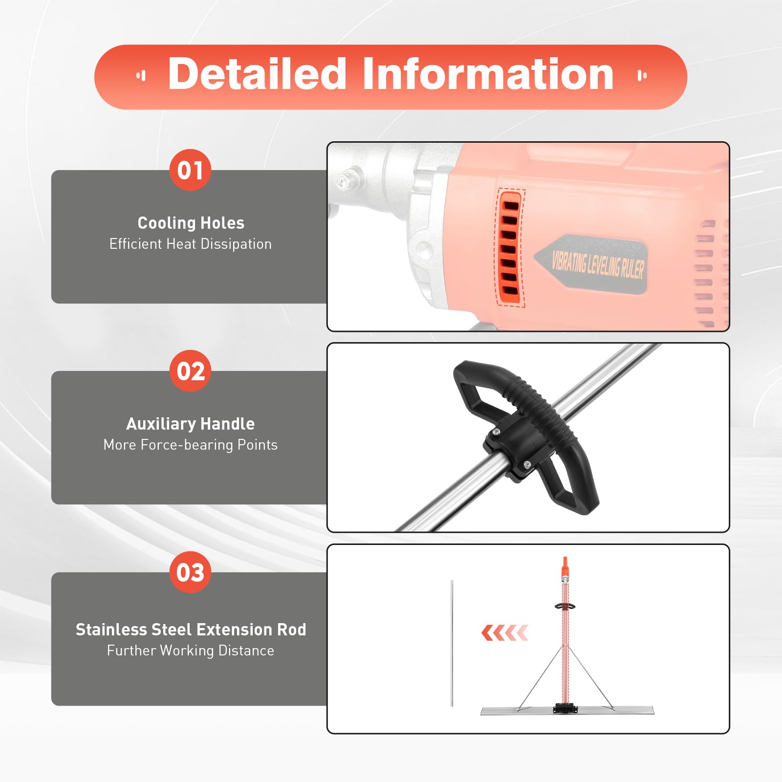 Power Screed Concrete Finishing Vibra Tool Electric Cement Surface Leveling Tamper Ruler with 59.3x3" Board Concrete Screed Vibratory Kit with 51.6" Rod Cordless Cement Finishing Vibrating Machine