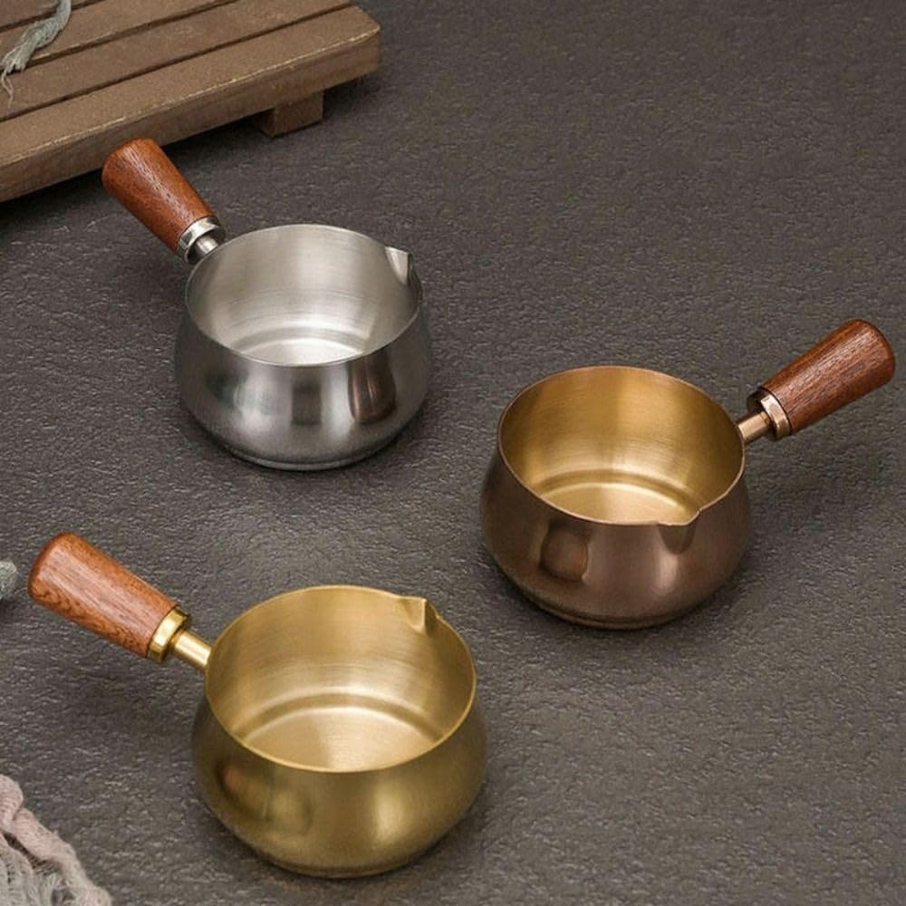 Mini Sauce Pan Wooden Handle 60ml/120ml/180ml Reusable 304 Stainless Steel Butter warmer Milk Warmer, Chocolate Melting Pot(60ml,silver)