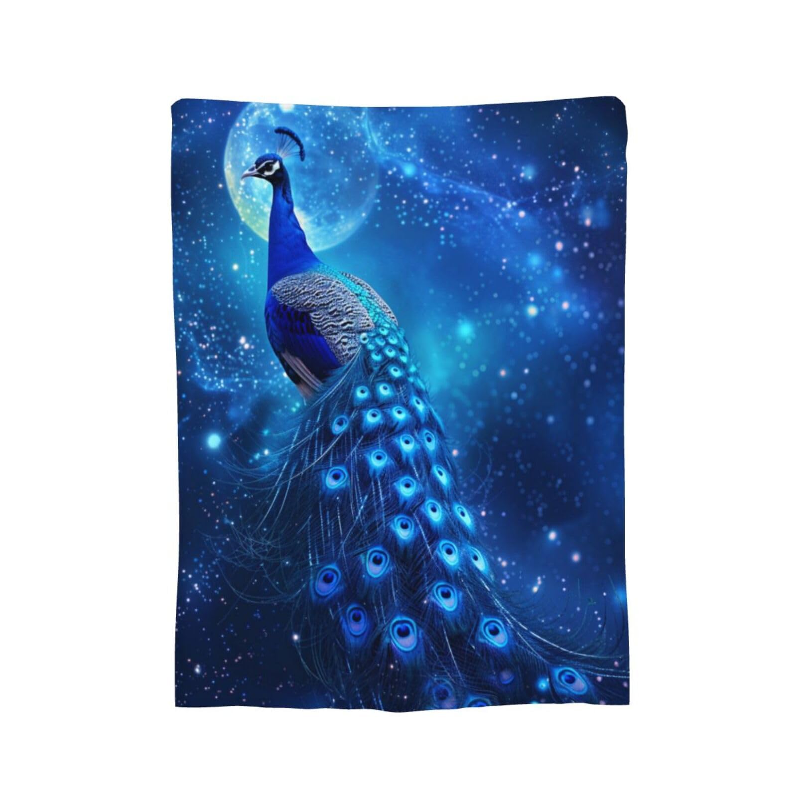 Blue Peacock Blanket for Woman Peacock Moon Throw Blanket Peacock Decor Stuff Merch Cozy Flannel Fleece Fuzzy Plush Warm Soft Lightweight Bedding Peacock Gifts for Girls Boys Couch Sofa Bed 60"X50"