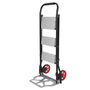 2-in-1 Hand Truck 3-Step Ladder, 250 LBS Load Capacity Folding Hand Truck Dolly with 2 Wheels, Portable Step Stool with Extra Wide Non-Slip Pedal, Multi-Use Ladder Cart for Household, Kitchen, Office