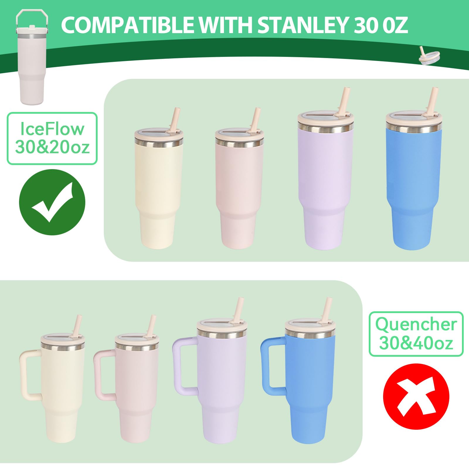 30oz & 20oz Replacement Lid for Stanley IceFlow Stainless Steel Tumbler Flip Straw, 2 PCS Spill Proof Lid Fit for Stanley IceFlow, Leak-Proof Splash Resistant Replaceble Cover Cap, Lvory*2