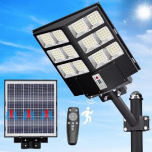 irecadata 1000w commercial solar street lights outdoor, 480 led 6500k led flood lights dusk to dawn lamp with motion sensor, ip67 waterproof for parking lot, yard, garden,patio, driveway